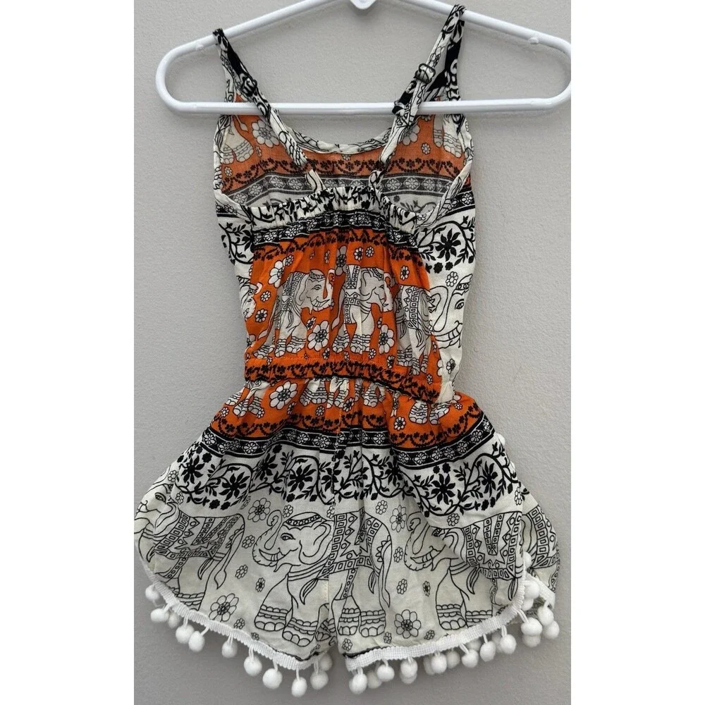 Baby Girl Bohemian Elephant Pom Romper